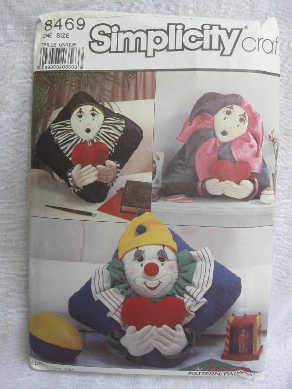 Simplicity 8469 Clown or Mine Pillows In 3 Styles Sewing Pattern