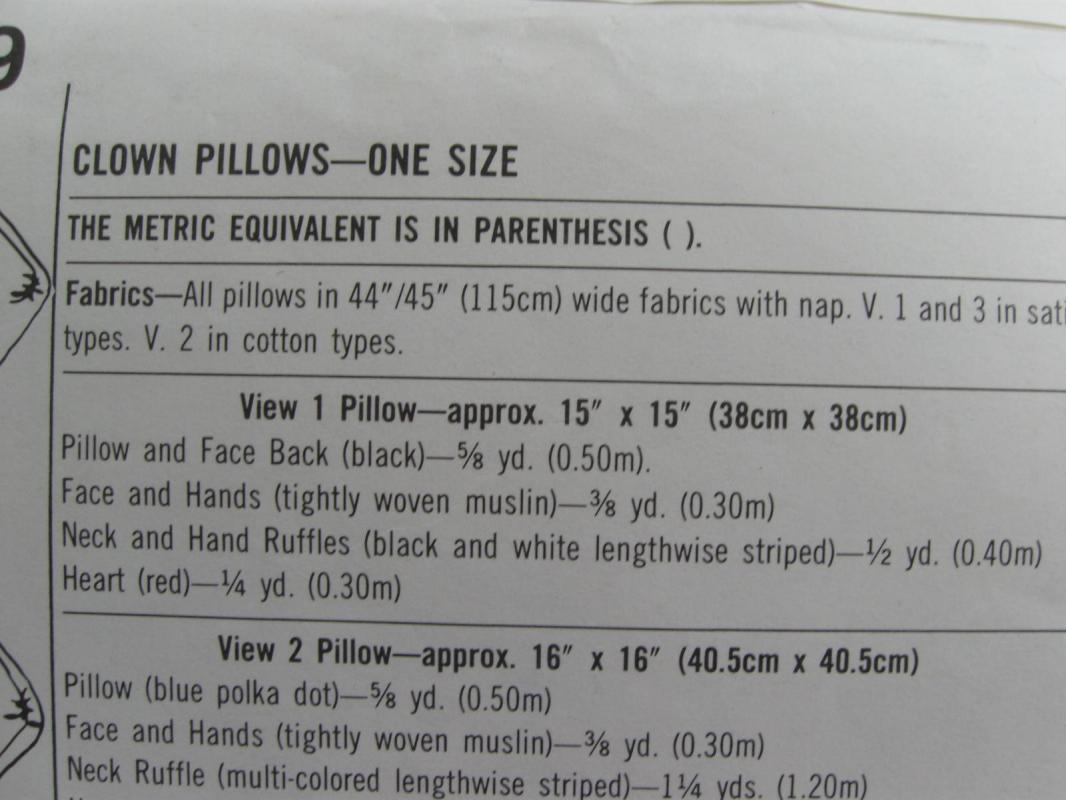 Simplicity 8469 Clown or Mine Pillows In 3 Styles Sewing Pattern