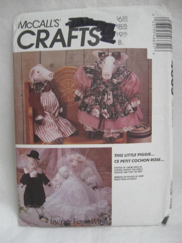 New McCall's Crafts 4665 Pig Doll Bride & Groom With Clothes Sewing Pattern