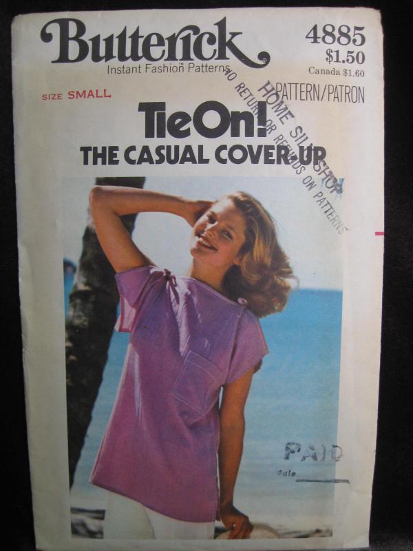 Vintage Butterick Tie OnThe Casual Cover Up Top Misses' Sewing Pattern Size Small