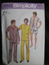 New Vintage Simplicity Men's Pajamas' Sewing Pattern Size Medium 1970's