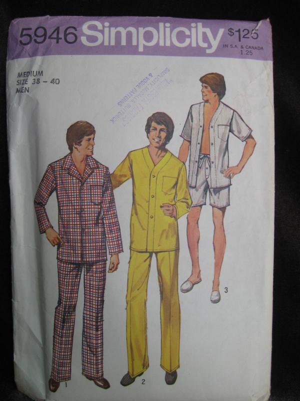 New Vintage Simplicity Men's Pajamas' Sewing Pattern Size Medium 1970's