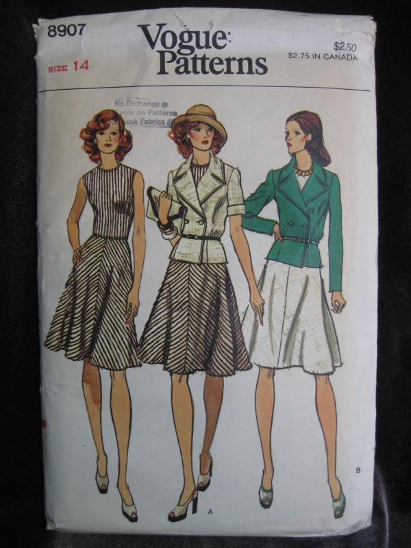 New Vogue 8907 Misses' Jacket & Dress Sewing Pattern Misses' Size 14 1970's