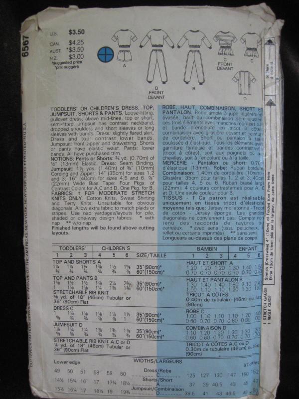 New Butterick 6567 Children's Dress Top Jumpsuit Shorts & Pants Sewing Pattern Size 4