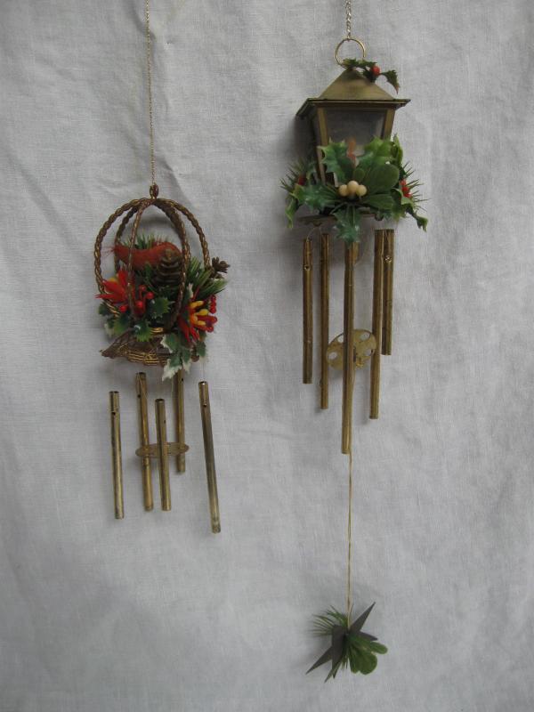 2 Sets Of Plastic Christmas Wind Chimes Lantern & Bird Cage