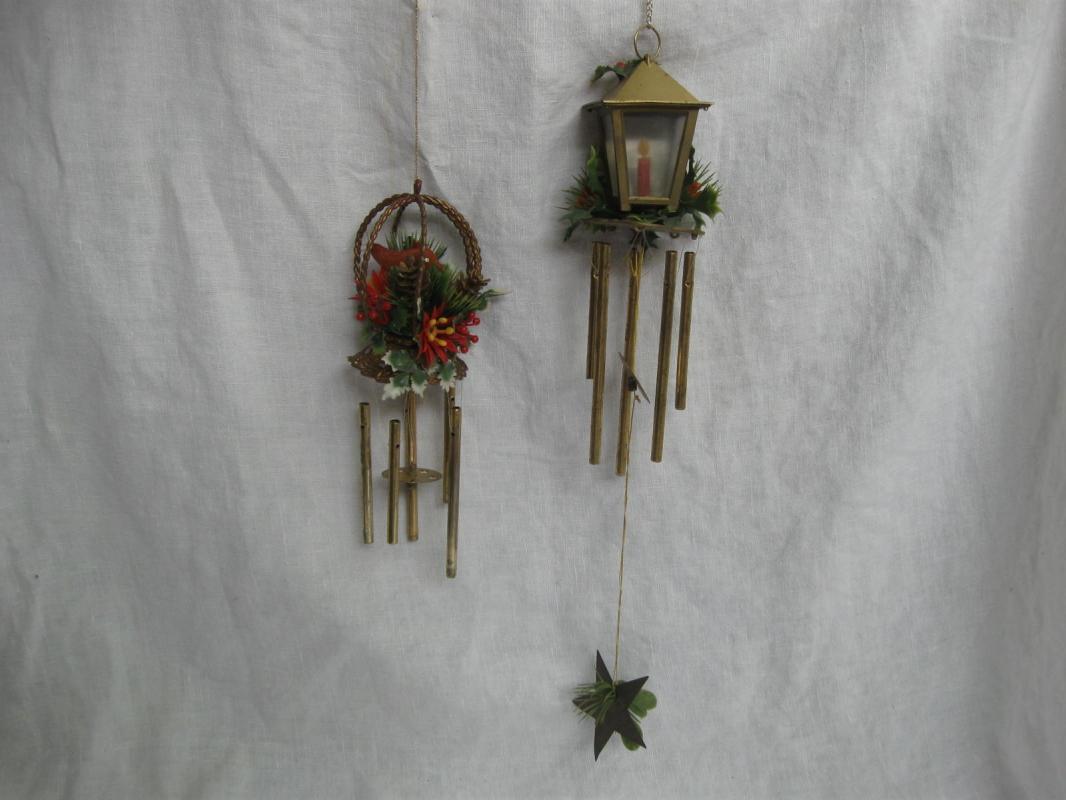 2 Sets Of Plastic Christmas Wind Chimes Lantern & Bird Cage