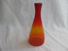 Vintage Orange & Yellow Hand Blown Crackle Glass Vase