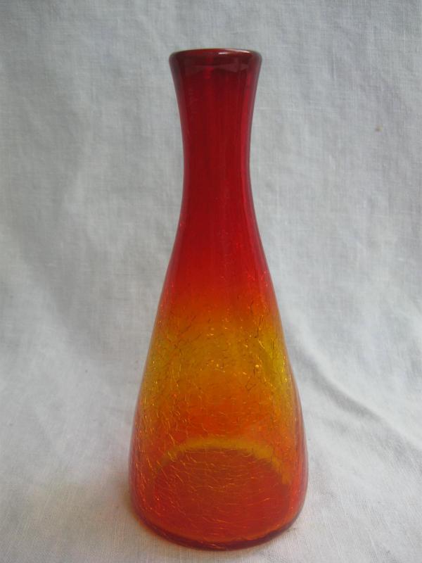 Vintage Orange & Yellow Hand Blown Crackle Glass Vase