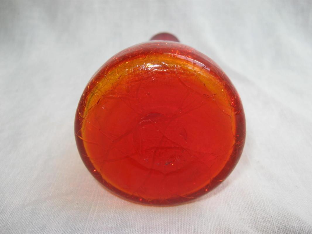 Vintage Orange & Yellow Hand Blown Crackle Glass Vase