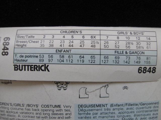 Vintage Butterick 6848 Spider Unicorn Bumble Bee Halloween Costume Sewing Pattern Boys' & Girls' S M L XL