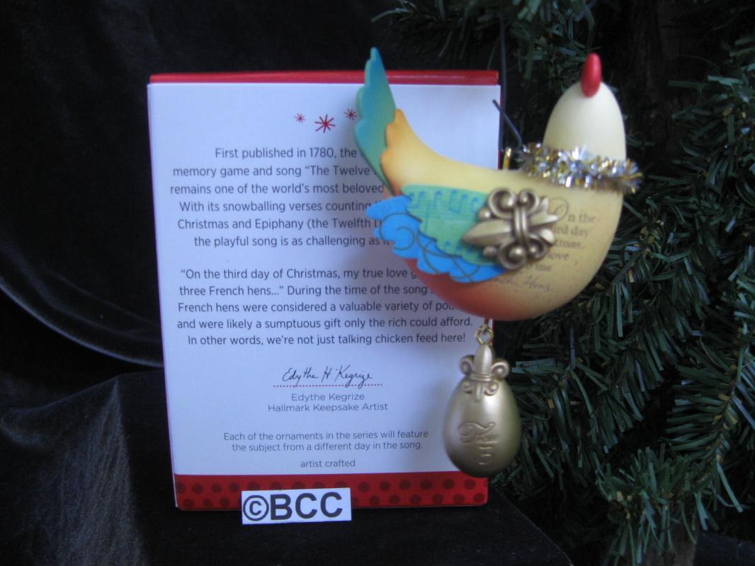 Hallmark 2013 Three French Hens 3rd In The Twelve Days Of Christmas Series Keepsake Ornament