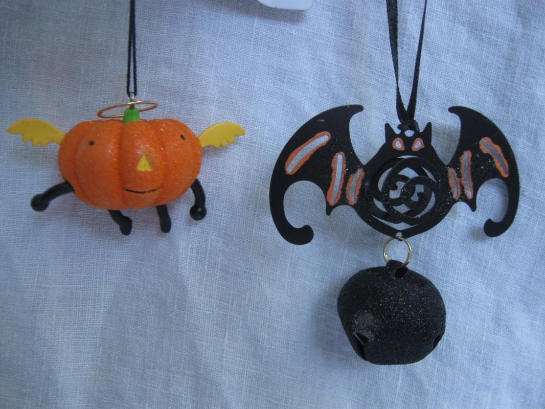 Hallmark 2013 Jack O Lantern & Bat With Bell 2 Halloween Ornaments