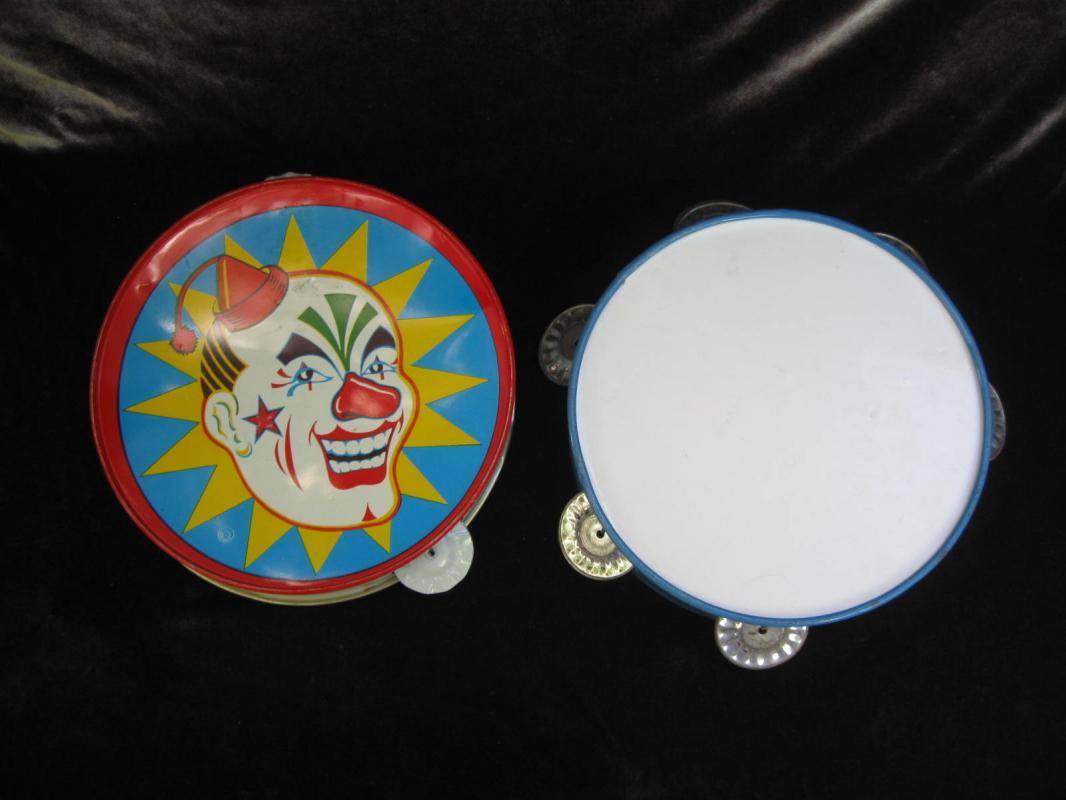 Vintage Halloween Clown Tambourine Plus Blue & White Tamborine Lot Of 2