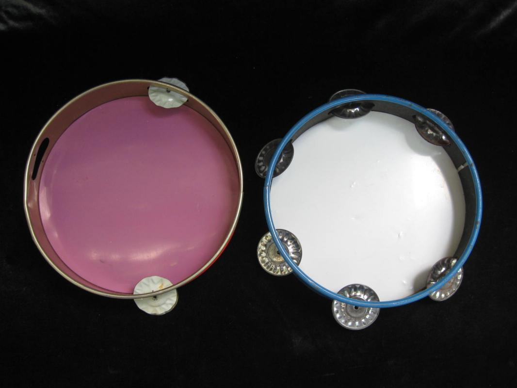 Vintage Halloween Clown Tambourine Plus Blue & White Tamborine Lot Of 2