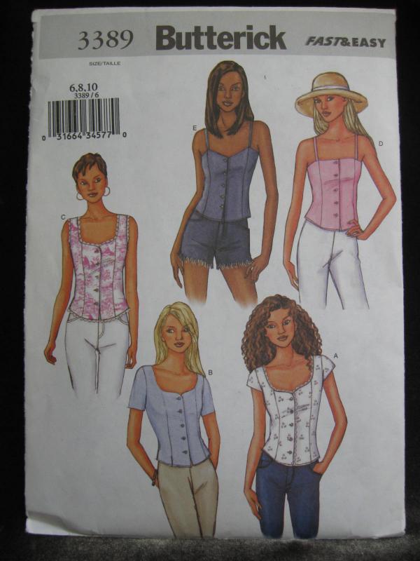 New Butterick 3389 Summer Tops Sewing Pattern Fast & Easy Size 6 8 10 2002
