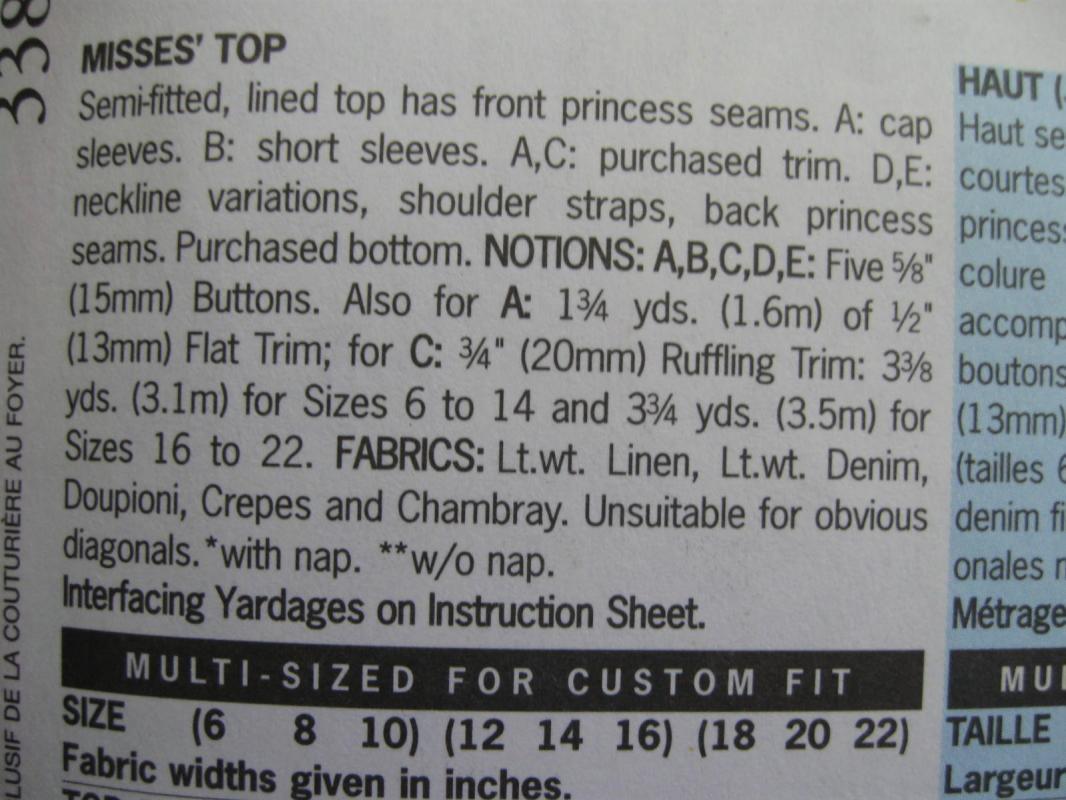 New Butterick 3389 Summer Tops Sewing Pattern Fast & Easy Size 6 8 10 2002