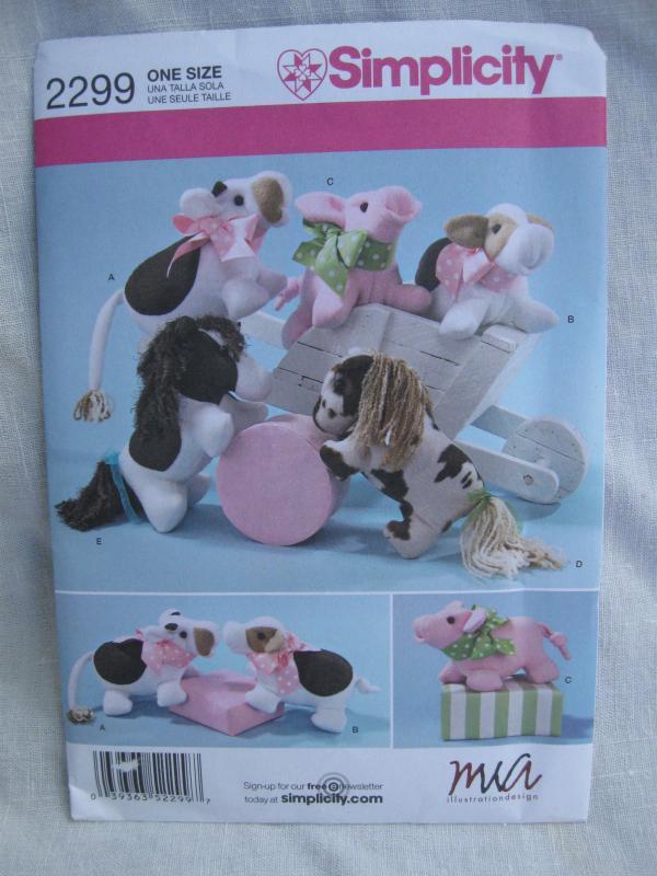 New Simplicity 2299 Cow Pig Pony Stuffed Animals Sewing Pattern