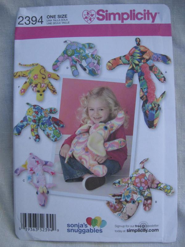 New Simplicity 2394 Giraffe Rhino Elephant Monkey Hippo Fleece Stuffed Animals Sewing Pattern