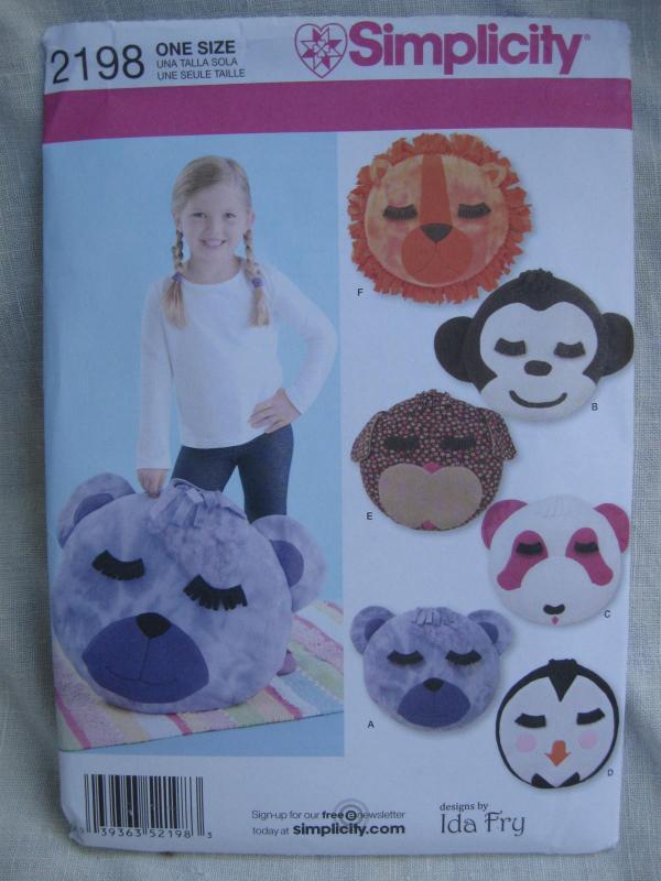New Simplicity 2198 Lion Monkey Dog Penguin Bear Fleece Pillows Sewing Pattern