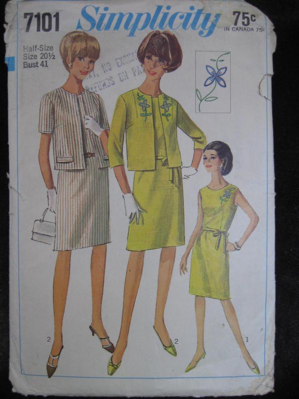 New Vintage Simplicity 7101 Women's Half Size 20 1/2 Dress & Jacket Sewing Pattern 1960's