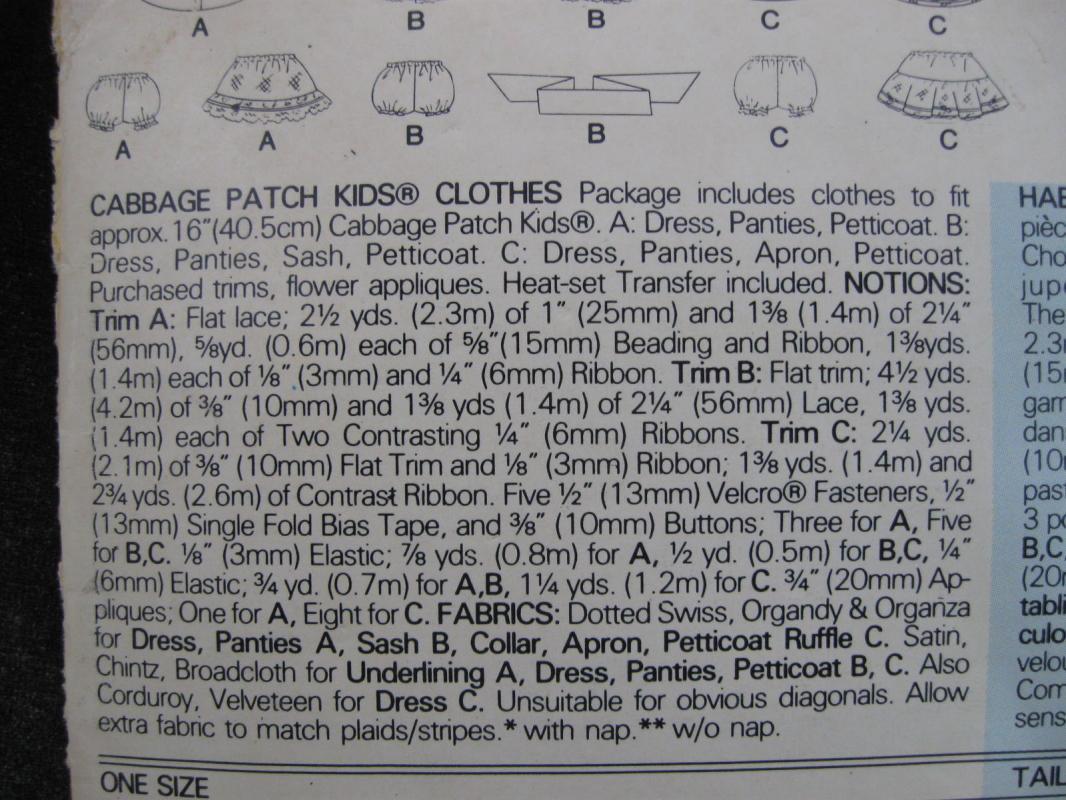 New Vintage Butterick 3659 Cabbage Patch Kids Clothes Dresses Sewing Pattern