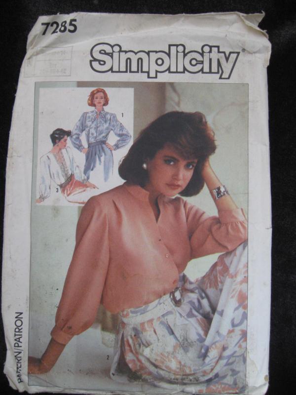 New Vintage Simplicity 7285 Misses' Blouses Sewing Pattern 1980's