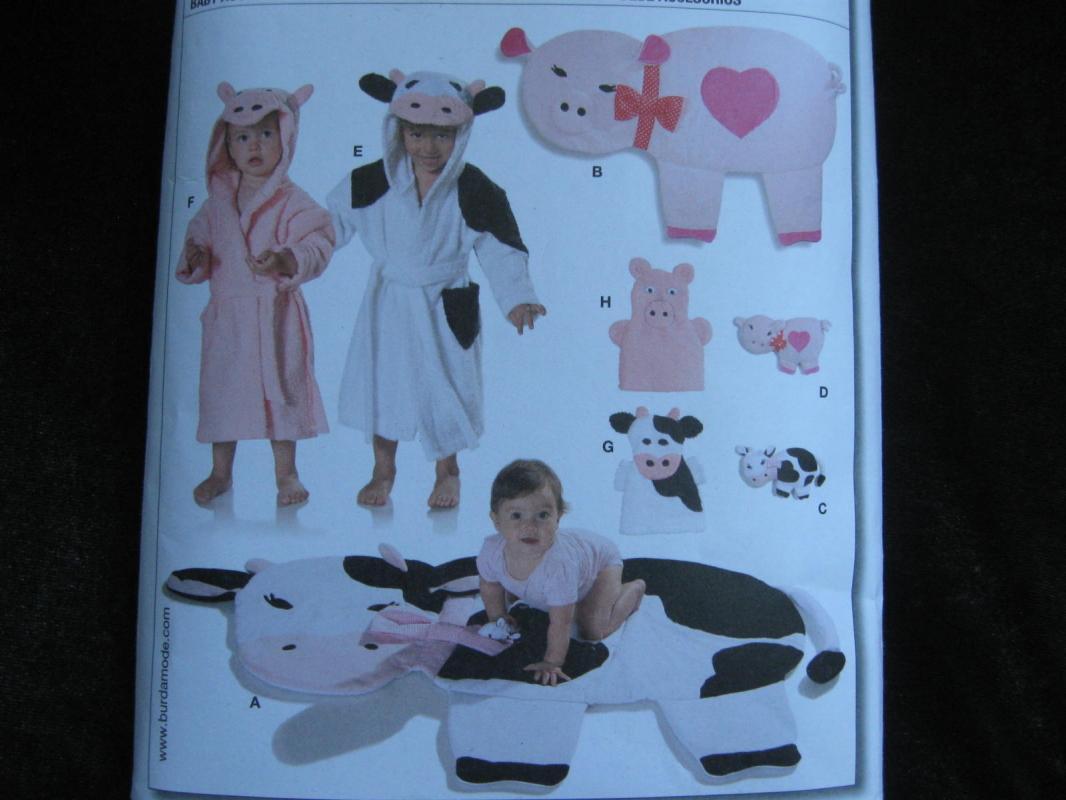 Burda 9643 Baby's Pig Cow Hooded Robe Play Mat Baby Accessories Sewing Pattern