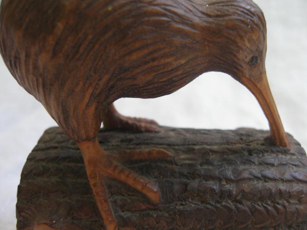 New Zealand Carved Wood Kiwi Wingless Bird Figurine