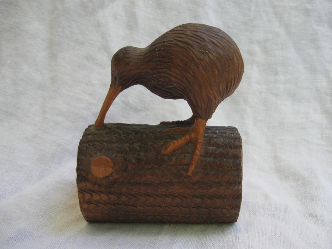 New Zealand Carved Wood Kiwi Wingless Bird Figurine