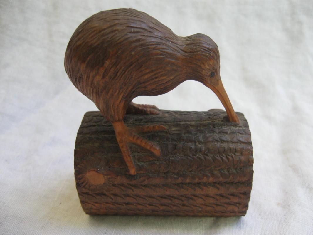 New Zealand Carved Wood Kiwi Wingless Bird Figurine