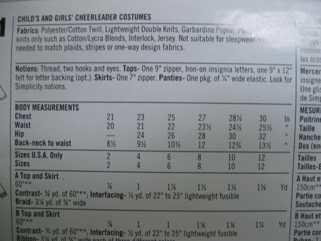 New Simplicity 0531 Girl's Cheerleader School or Halloween Costume Sewing Pattern Size 8 10 12