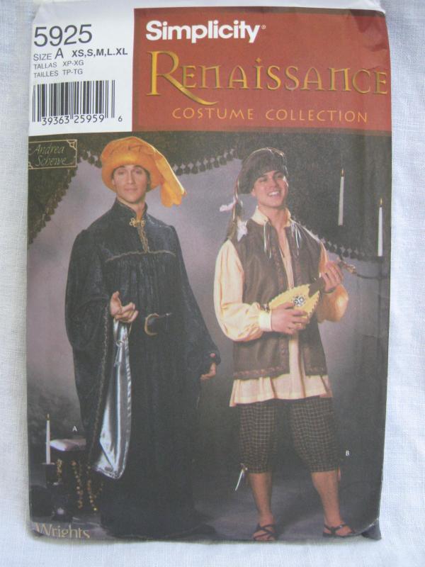 New Simplicity 5925 5925 Men's Top Shirt Pants & Hat Renaissance Medieval Minstrel Halloween Costume Sewing Pattern Size S M L XL