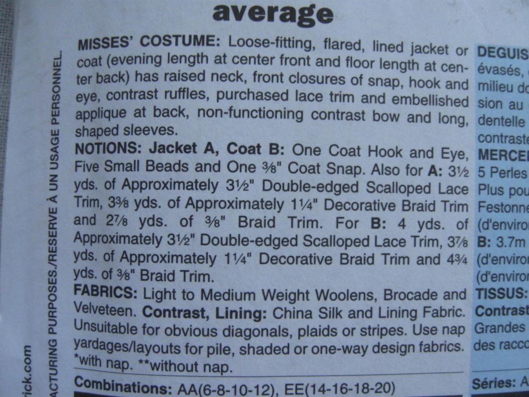 New Butterick B4762 4762 Misses' Jacket Coat Civil Wart Halloween Costume Sewing Pattern Size 14 16 18 20
