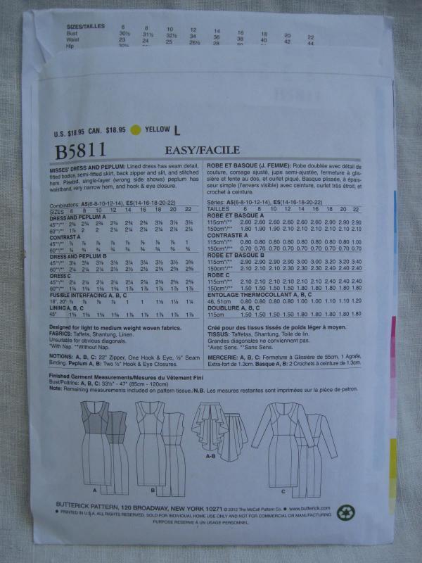 New Butterick B5811 5811 Misses' Fitted Dress & Peplum Sewing Pattern Size 14 16 18 20 22