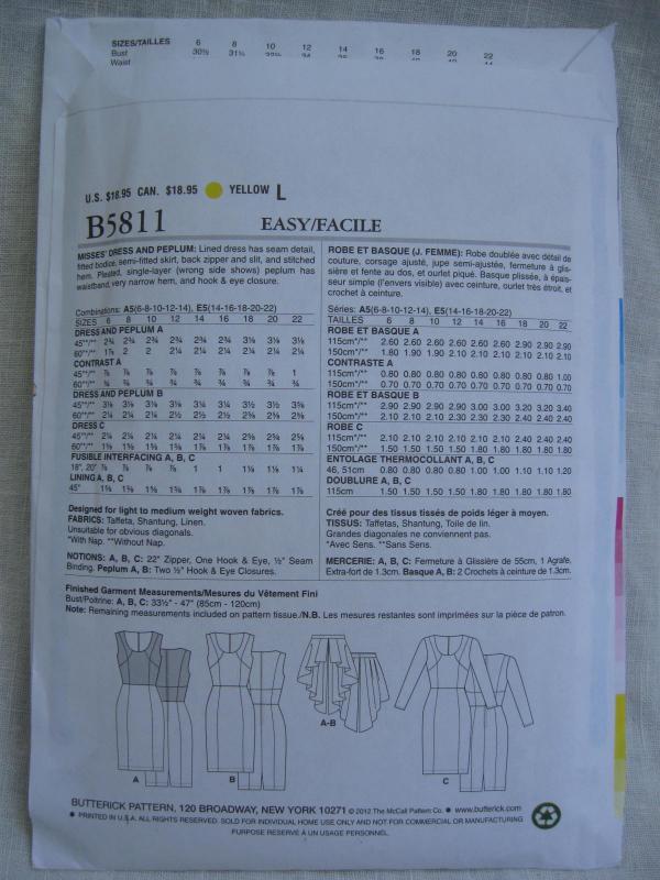 New Butterick B5811 5811 Misses' Fitted Dress & Peplum Sewing Pattern Size 14 16 18 20 22