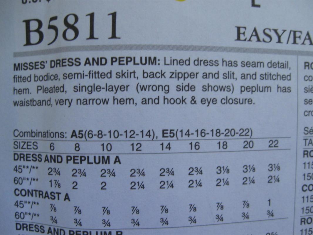 New Butterick B5811 5811 Misses' Fitted Dress & Peplum Sewing Pattern Size 14 16 18 20 22