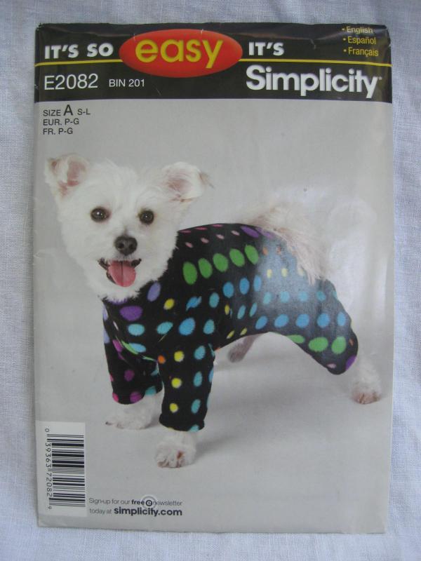 Simplicity E2082 2082 Dog Coat In Three Sizes Sewing Pattern S M L