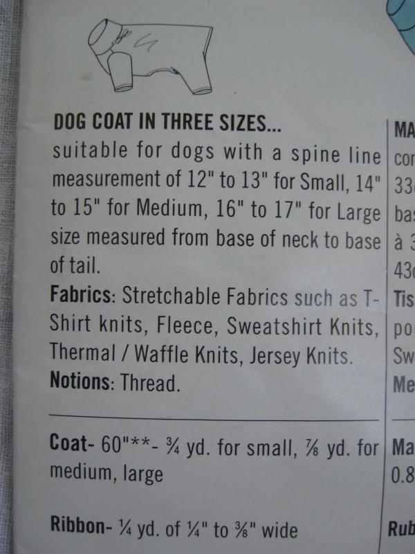 Simplicity E2082 2082 Dog Coat In Three Sizes Sewing Pattern S M L