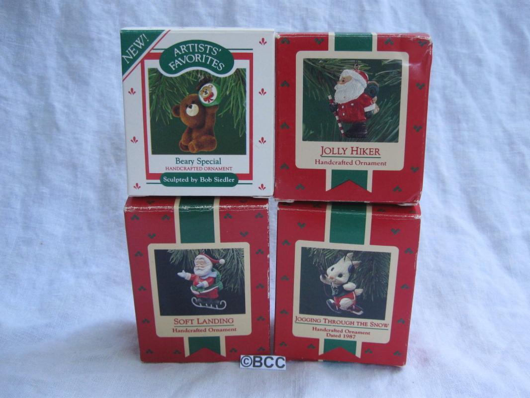 Hallmark Lot Of 4 Santa & Animal Beary Special Jolly Hiker Soft Landing Ornaments