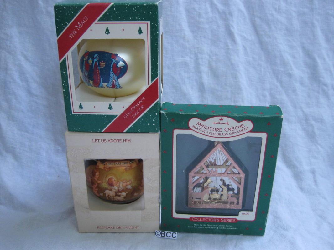 3 Hallmark Religious Ornaments The Magi Three Wise Men Let Us Adore Him Creche 1980's