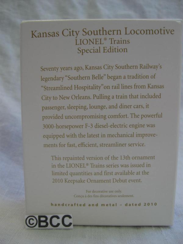 Hallmark 2010 Lionel Kansas City Southern Locomotive