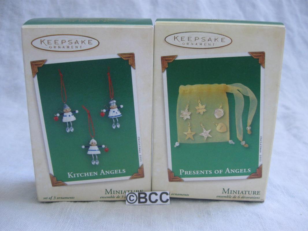 Hallmark 2003 Kitchen Angels & Presents Of Angels Miniature Ornaments Lot of 2