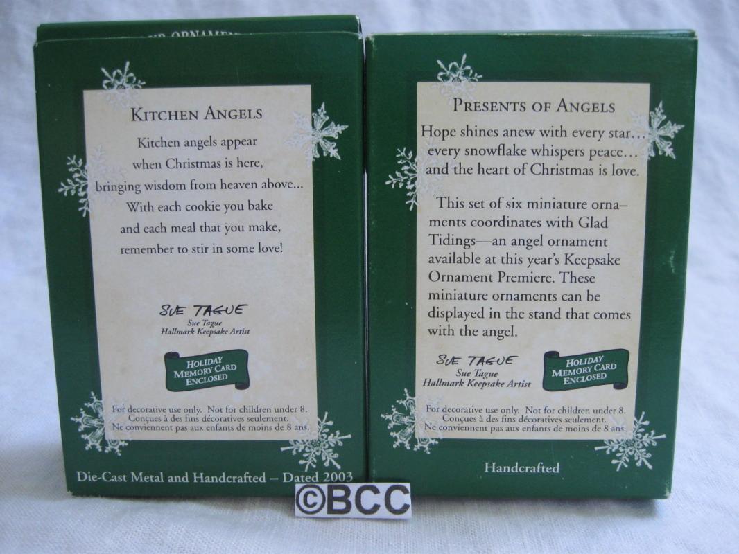 Hallmark 2003 Kitchen Angels & Presents Of Angels Miniature Ornaments Lot of 2