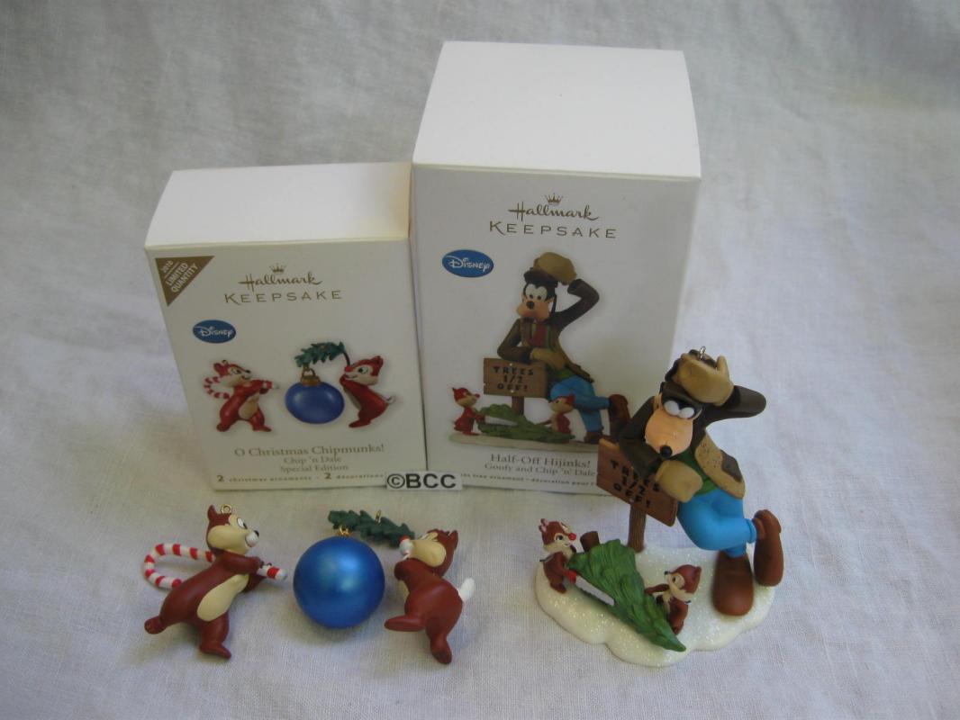Hallmark 2010 2012 O Christmas Chipmunks Half Off Hijinks Disney Goofy Chip N Dale Ornaments