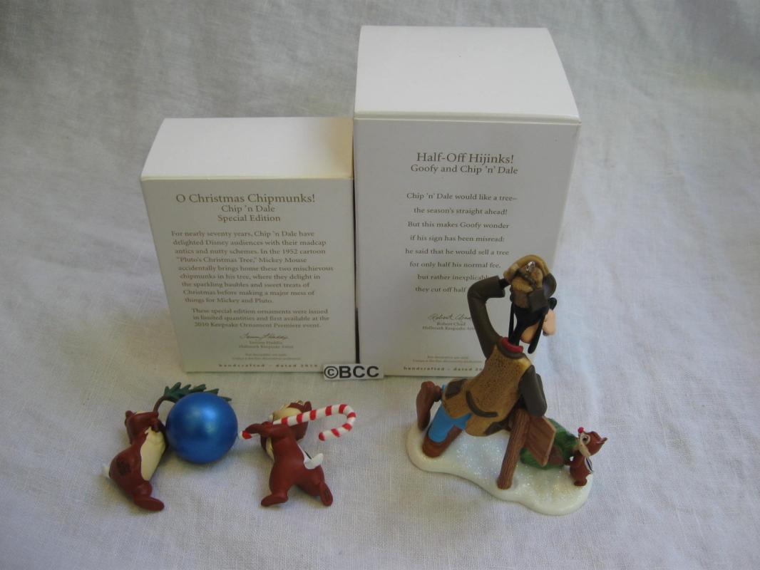 Hallmark 2010 2012 O Christmas Chipmunks Half Off Hijinks Disney Goofy Chip N Dale Ornaments