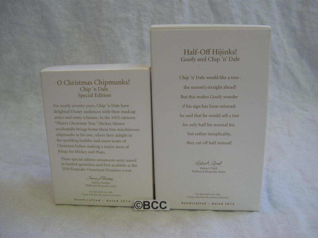 Hallmark 2010 2012 O Christmas Chipmunks Half Off Hijinks Disney Goofy Chip N Dale Ornaments