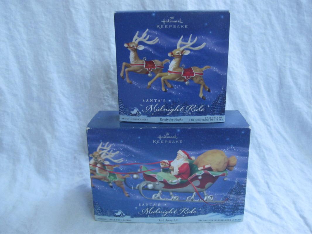 Hallmark 2005 Santa's Midnight Ride Dash Away All & Ready For Flight Set of 3 Christmas Tree Ornaments