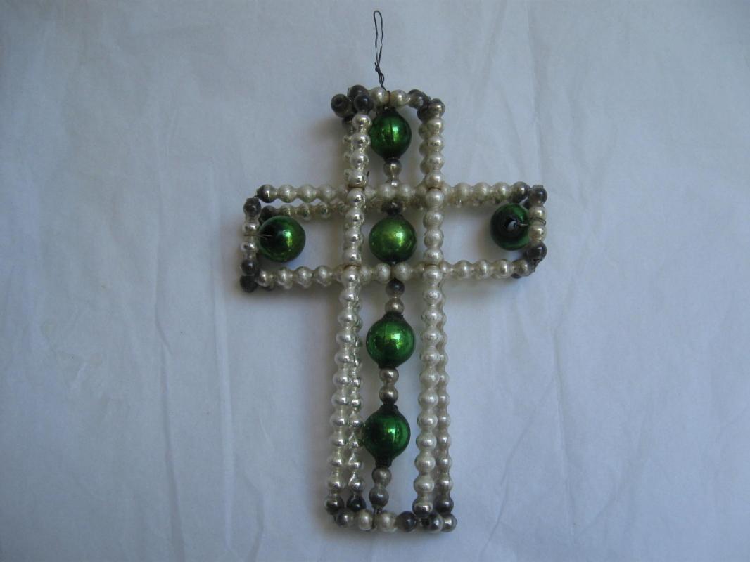Vintage Mercury Glass Wire Cross Christmas Tree Ornament