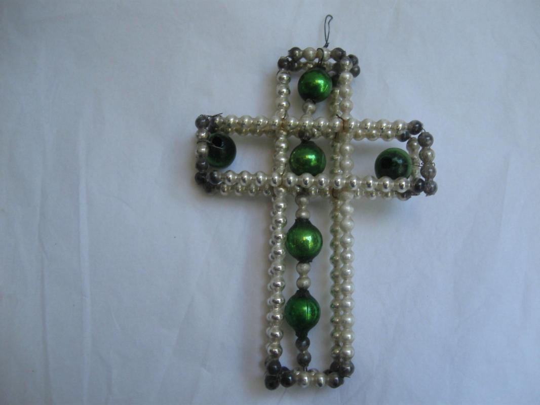 Vintage Mercury Glass Wire Cross Christmas Tree Ornament