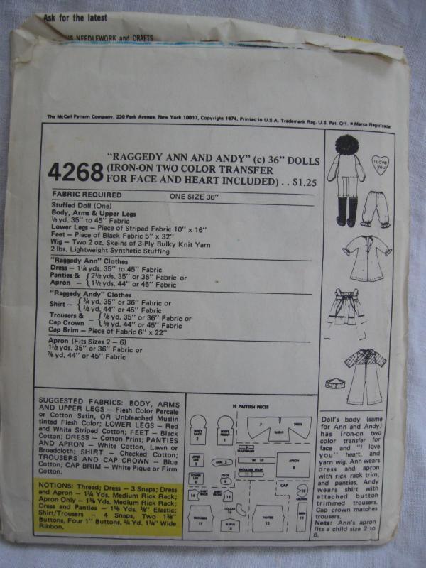 New Vintage McCall''s 4268 Raggedy Ann & Andy 36